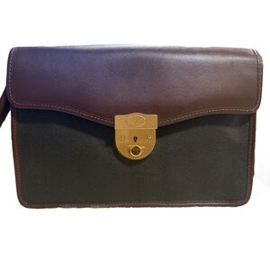 Dunhill Elegant Brown Leather and Black Coated Canvas Clutch Toiletry Bag